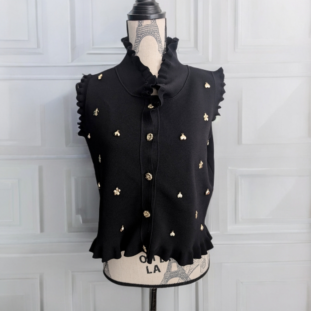Gabby Isabella Black Sleeveless Ruffled Blouse